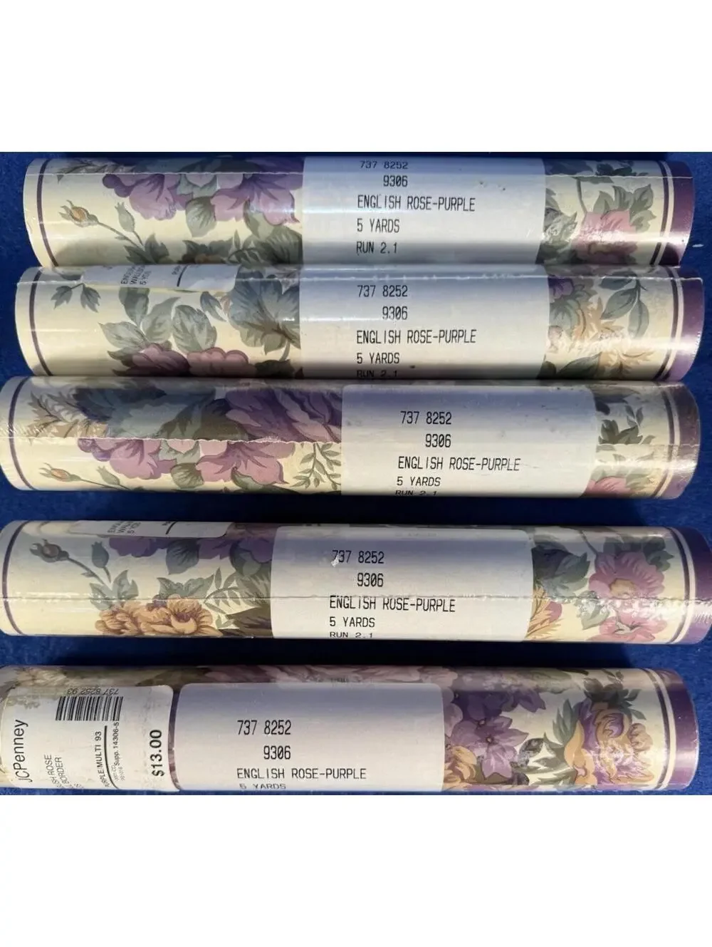 5 Rolls JCPenney ENGLISH ROSE- Purple Wallpaper Border 5 Yards Ea Vintage Floral